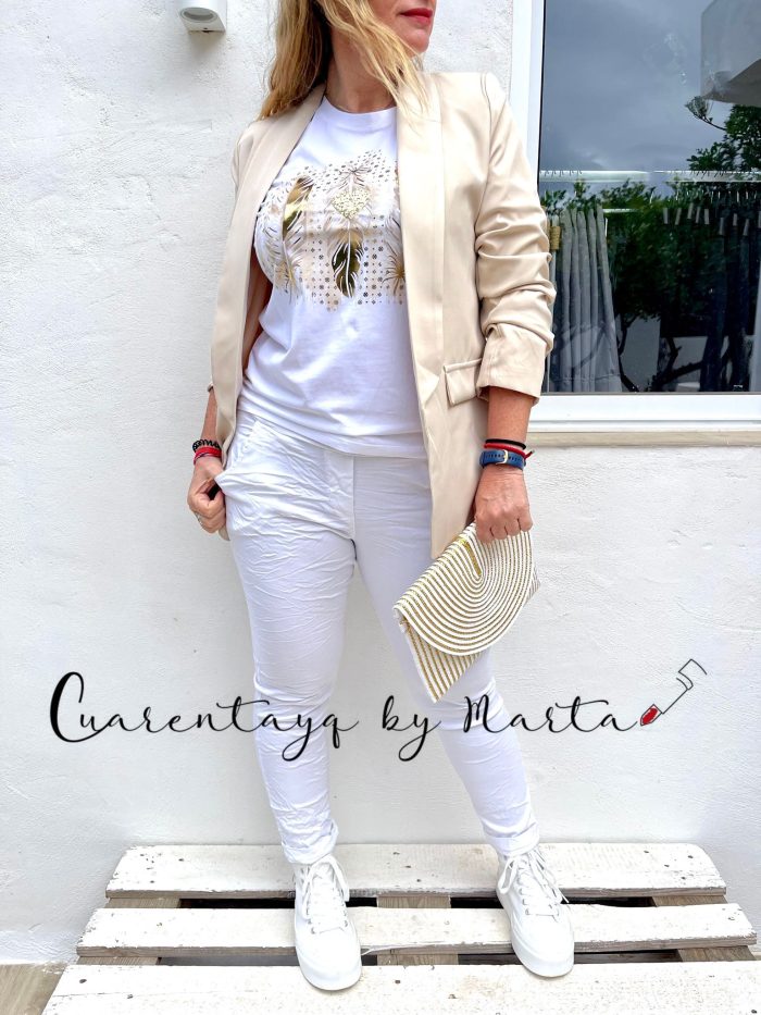 Americana Manga Fruncida Beige