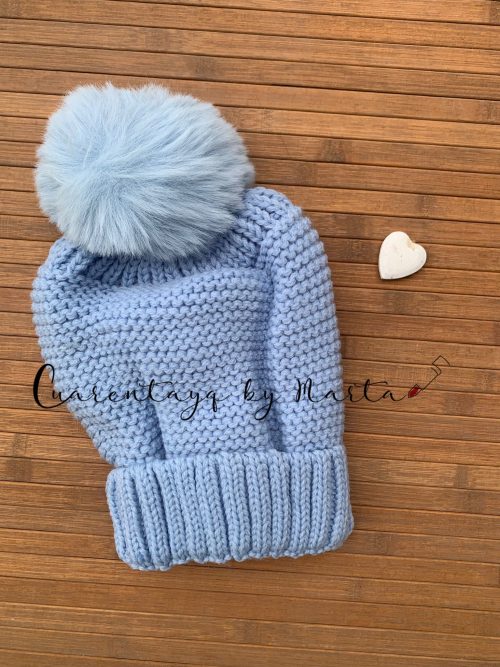 Gorro Borla Pelo - Azul claro