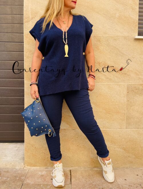 Poncho Punto - Azul marino, T/Única-38/44-46