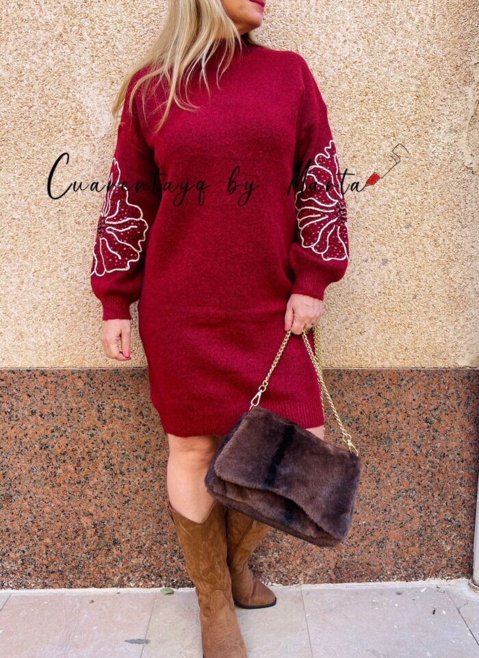 Vestido Punto Flor Bordada