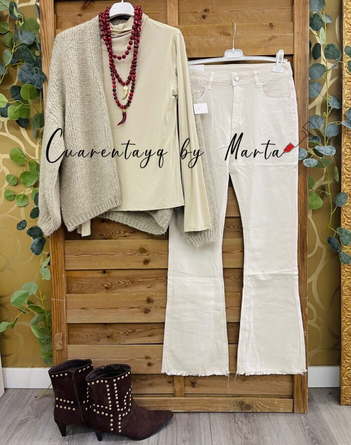 Vaquero Campana Deshilachado Beige