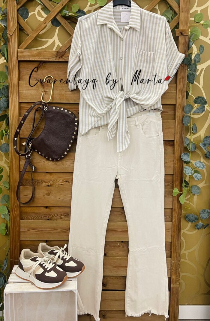 Vaquero Campana Deshilachado Beige