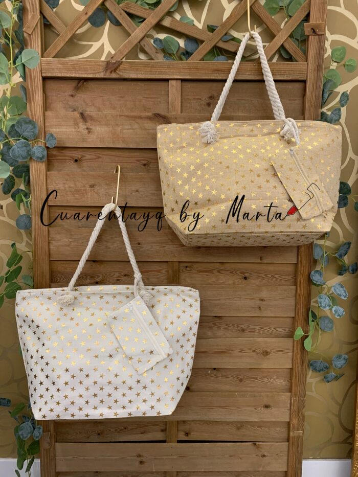 Bolso Playero Estrellas Oro
