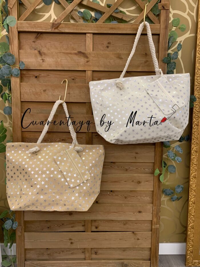 Bolso Playero Estrellas Plata