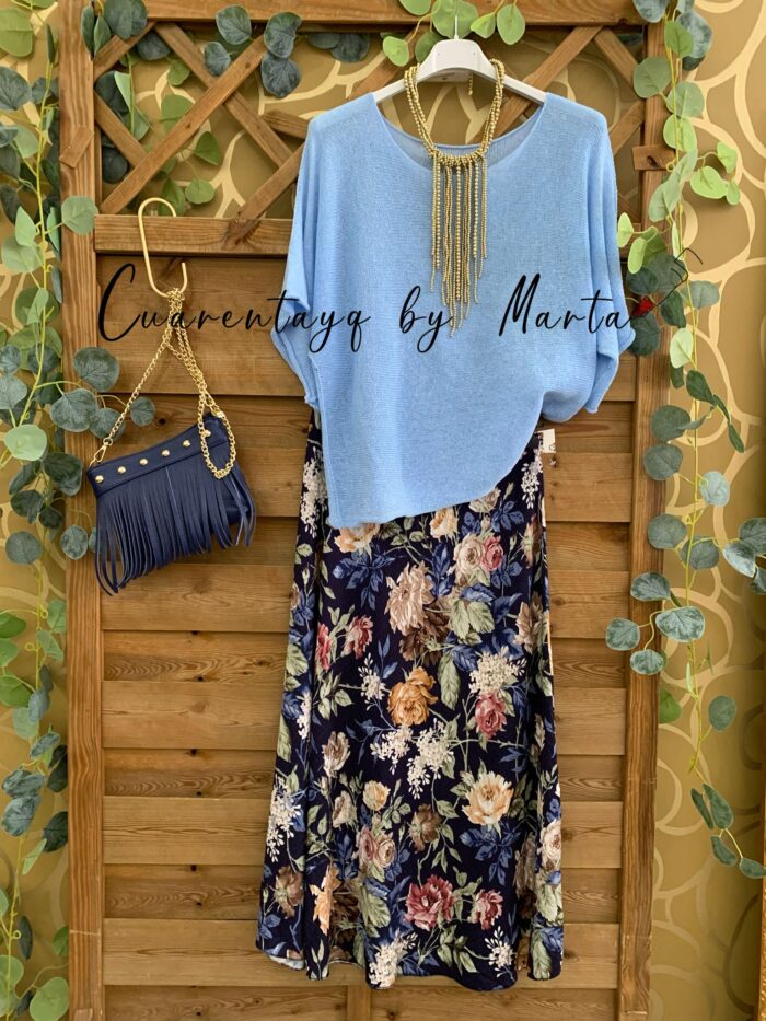 Falda Floral Azul Marino