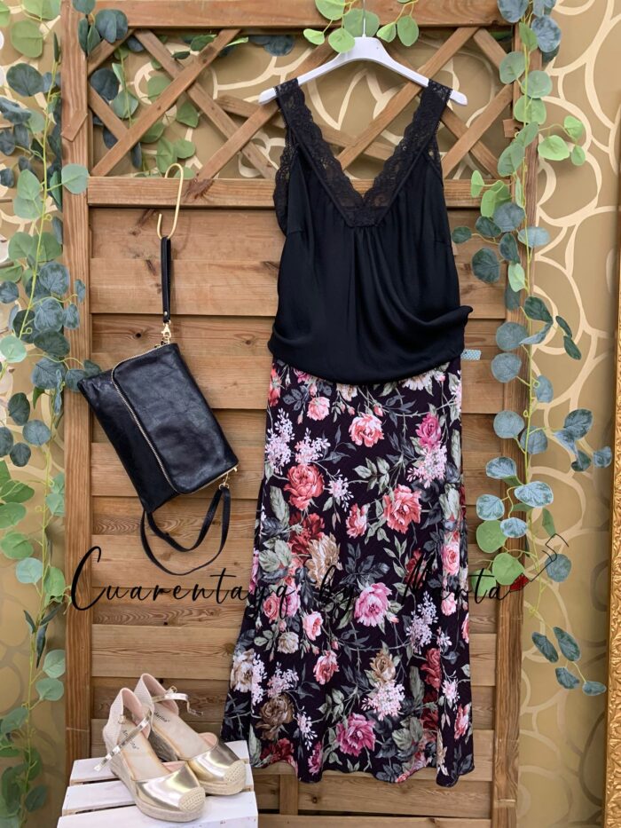 Falda Floral Marrón