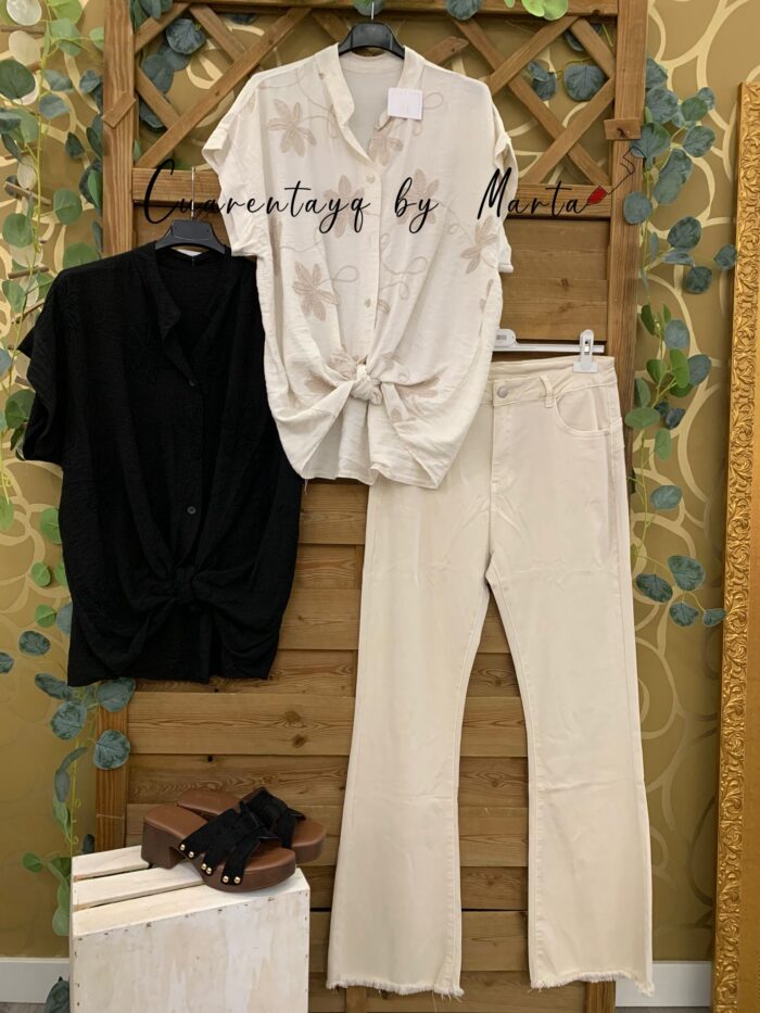 Vaquero Campana Deshilachado Beige