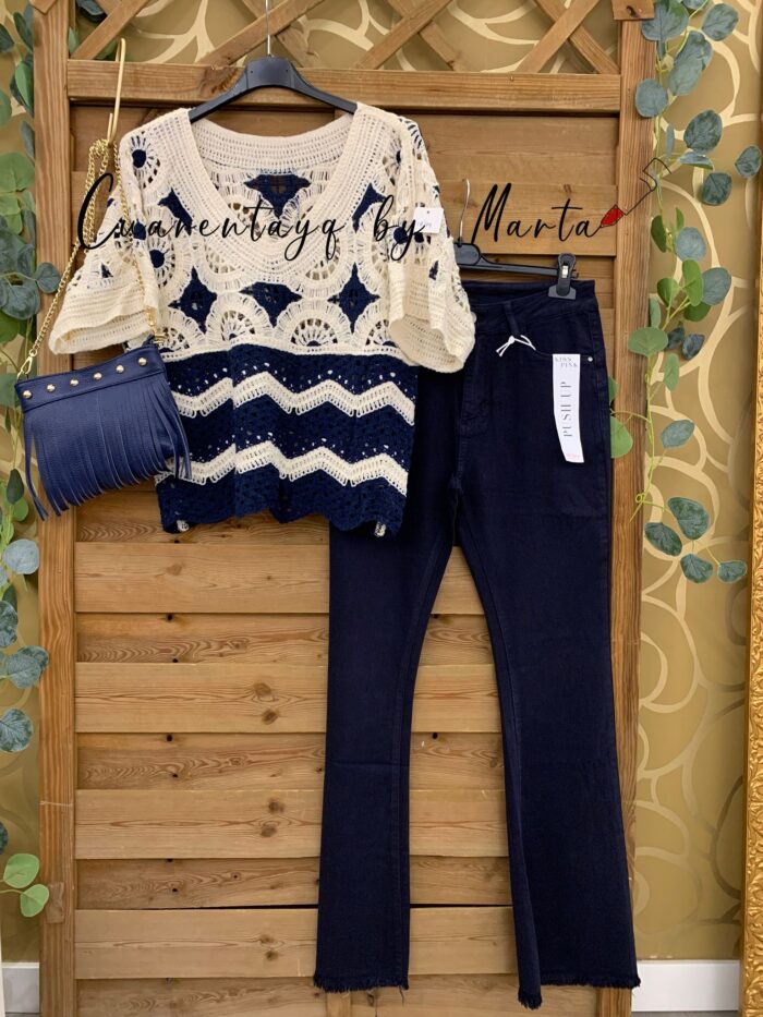 Vaquero Campana Deshilachado Azul Marino