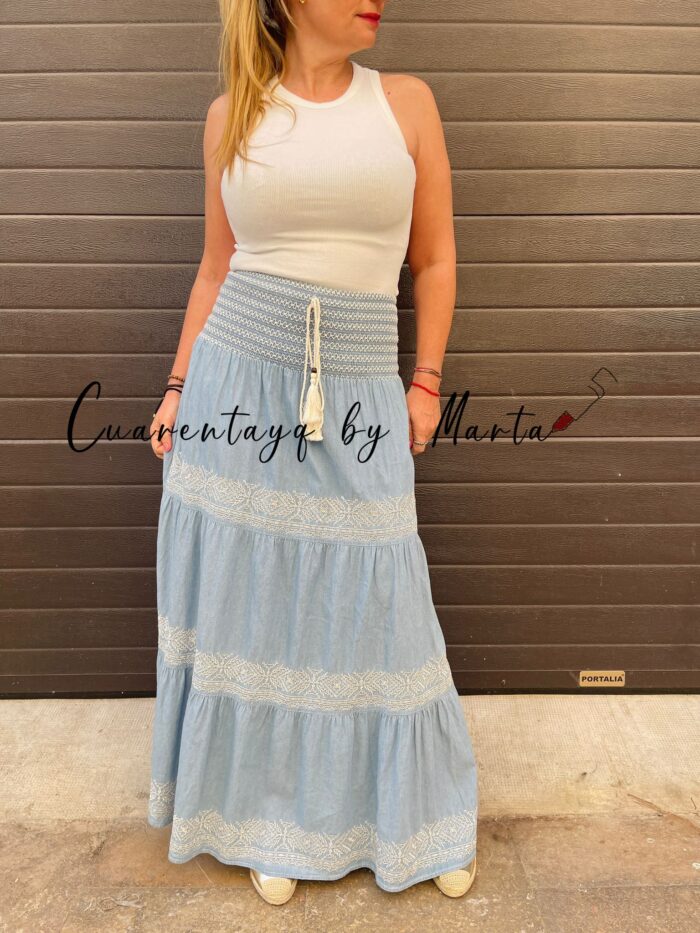 Falda Bordada Denim