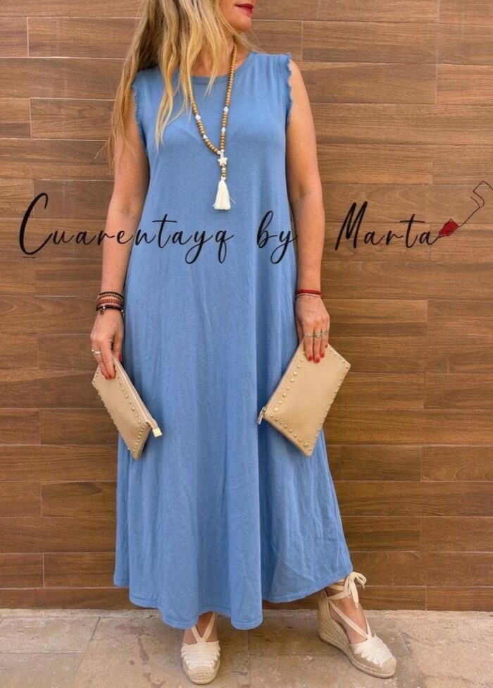 Vestido ribete flecos elastico