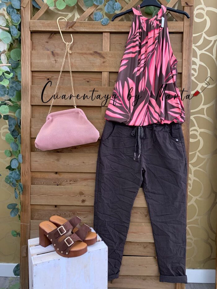 blusa licra palmas baggy liso marron