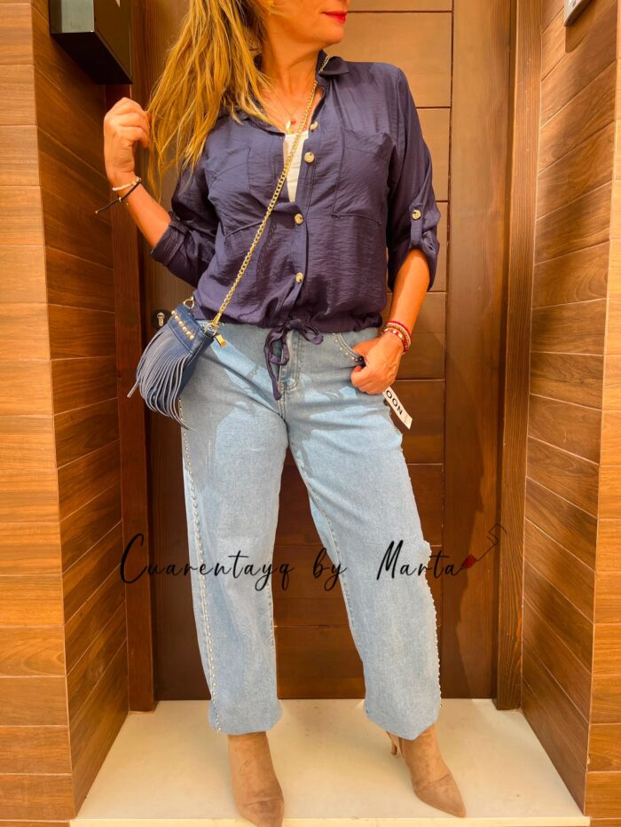 Vaquero Balloon tachuelas Elastico, blusa sobre camisa, botin city, bolso flecos (3)