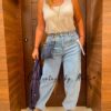 Vaquero Balloon tachuelas Elastico, blusa sobre camisa, botin city, bolso flecos (4)
