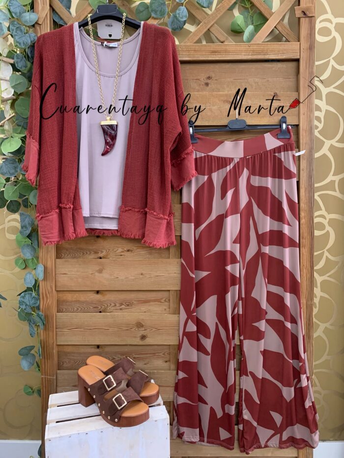 kaftan rejilla camiseta tirantes viscosa pantalon licra safari teja