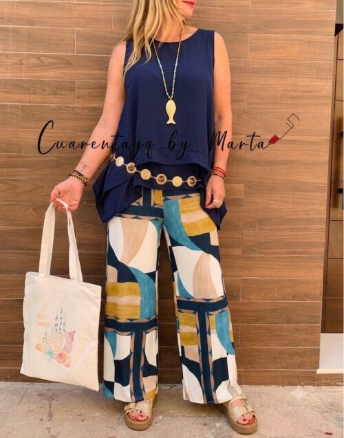 pantalon licra abstracto top asimetrico