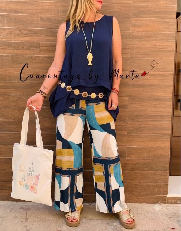 pantalon licra abstracto top asimetrico