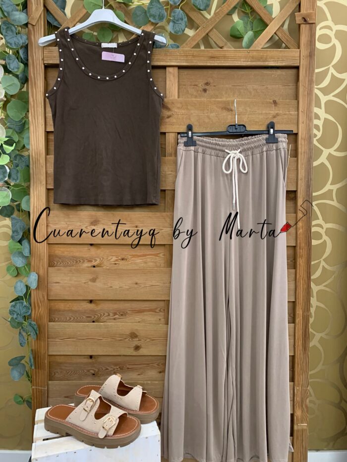 top tachuelas pantalon viscosa