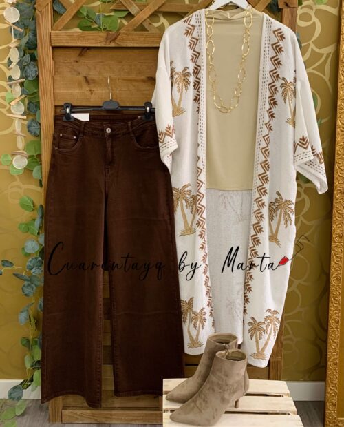 Kaftan Palmeras Largo- vaquero elastico bloguera en acción Marrón, botin city