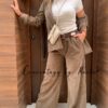 pantalón wide leg antelina, americana antelina, jersey basico afelpado y botin city camel (2)