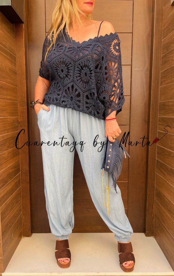 jersey crochet 2 piezas pantalon balloon influencer